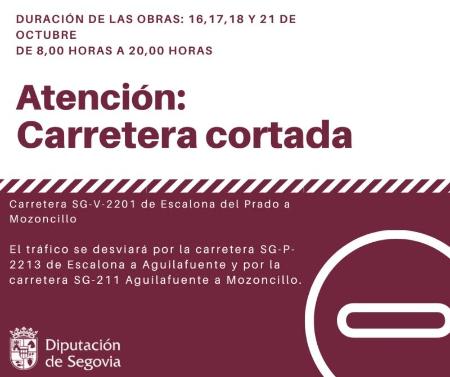 Imagen Las obras de refuerzo del firme en la SG-V-2201 entre Escalona del Prado y Mozoncillo obligan a la Diputación a cortar el tráfico los días 16, 17, 18 y 21 de octubre